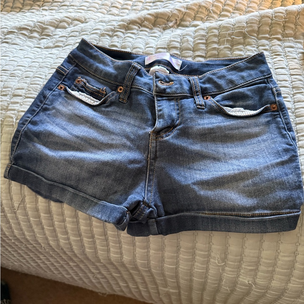 No Boundaries Blue Jean Shorts with Stretch and Cuffed Hems